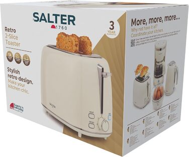 Електричний чайник Salter Retro Cream 1.7L з тостером 2-х секційного, 2.2 Kw, 360° обертання, фільтр від накипу, бездротовий, індикатор рівня води, захист від сухого кипіння та автовимкнення