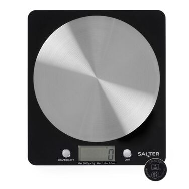 Кухонні ваги Salter 1036 BKSSDR: цифрові, 5 кг, з функцією тарування, нержавіюча сталь, LCD-дисплей, вимірювання рідин (ml/fl.oz)