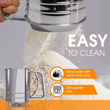 Flour Sifter, 3 Cups, Stainless Steel, Great double-layer sifter for all baking flour and powdered sugar, Flour Sifter