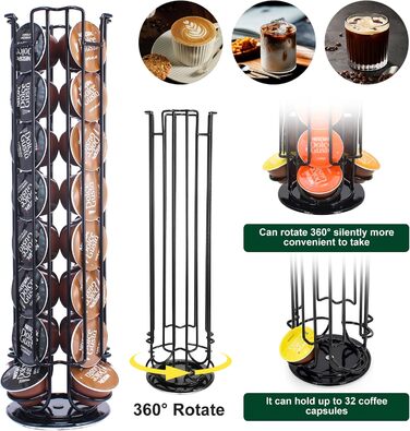 Тримач для капсул YUTUY на 32 шт. Обертовий стенд для капсул кави, чорний