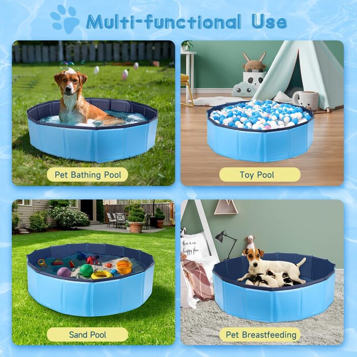 Nobleza Hundepool for Large & Small Dogs, Foldable Dog Splash Pool, Stable Dog Bathtub, Swimming Pool for Cats, 80 * 20cm, S, Blue