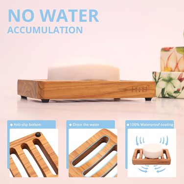 Дерев'яна мильниця з теку (водоспад) від HTB - мильниця з дерева для ванної, кухні, умивальника та стільниці