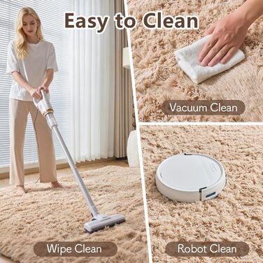 CHOSHOME Килим для спальні, вітальні: м'який, сучасний, з високим ворсом, антиковзаюча підкладка, для дитячої кімнати, шаги, 90x150 см (Бежевий, 150x240 см)