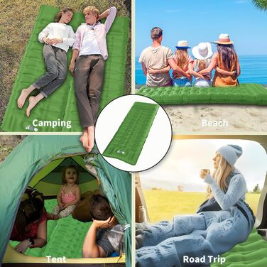 Каремат для кемпінгу самонадувний, 12 см, ультралегкий, з насосом та подушкою. Підходить для туризму, пляжу та відпочинку на природі (зелений)