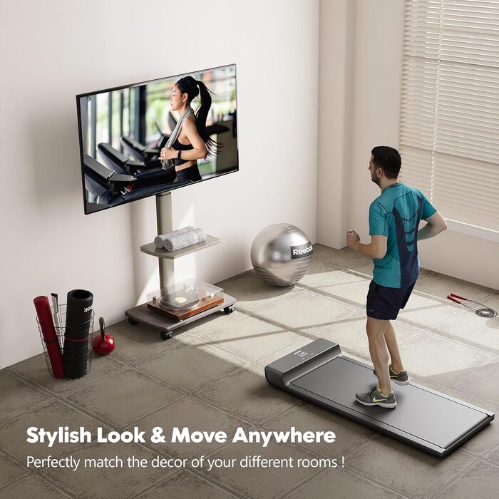 FITUEYES Rolling TV Stand with Wood Shelf - Adjustable Height & Swivel - Fits 32-70 inch TVs up to 40kg, VESA 400x600 - White (Khaki)