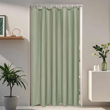 Штора для душу EurCross 180x200 см, водонепроникна, текстильна, зелена, з кільцями (1 шт.)