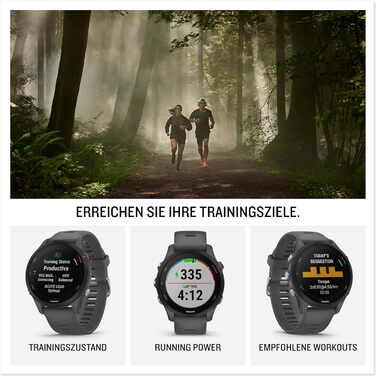 Garmin Forerunner 255 – GPS-годинник для бігу з індивідуальними планами тренувань, функціями для бігу та детальною аналітикою. 1.3' дисплей, до 14 днів роботи від акумулятора, водонепроникний (Non-Music, 46 мм, Шкіряний сірий)