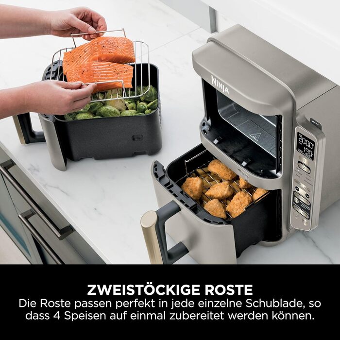 Ninja Foodi FlexDrawer AF500EUSD - Аерофритюрниця з двома зонами 10.4 л, MegaZone, антипригарне покриття, колір - золотий