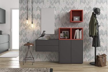 Настінна полиця Iconico Home QBE з 4 відсіками, 75x35x75 см, біла, одне відділення 37,5x35x37,5 см, корол червоний, для передпокою, вітальні, спальні, дитячої та робочої кімнати