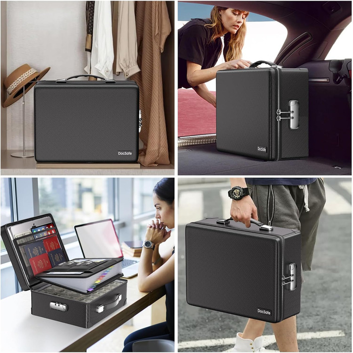 Вогнестійкий сейф для документів DocSafe з замком, термоізольований, водовідштовхувальний, 10 шарів, міцний кейс з блискавкою та кишенями, захищає особисті речі