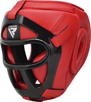 RDX Leather Head Guard - Boxing, Muay Thai, Taekwondo Sparring Headgear with Nose Protection (Red, Medium)