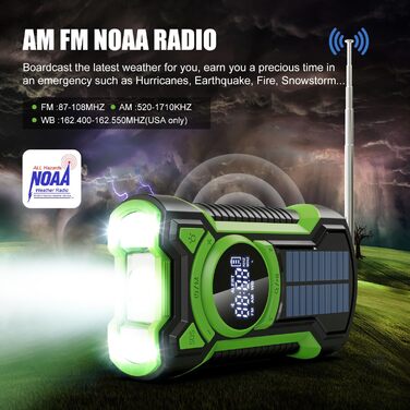 Радіо на сонячній батареї 5000 mAh з Bluetooth, Powerbank, ручним заводом, світильником LED та USB - для надзвичайних ситуацій