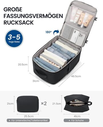 LOVEVOOK Рюкзак для ручної поклажі, 40L, для подорожей, ноутбук 17.3