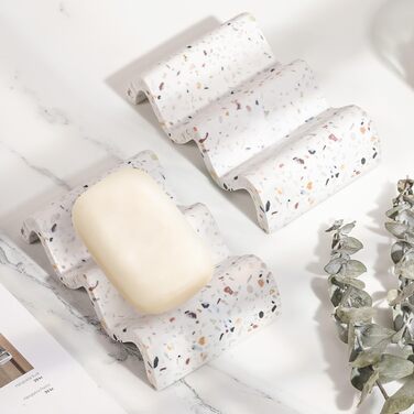 Підставка для мила Luxspire з двошаровою конструкцією, швидковисихаюча мильниця з елегантним дизайном, підходить для кухні, ванної кімнати та душу (Хвиля, Кольорова & Біла)