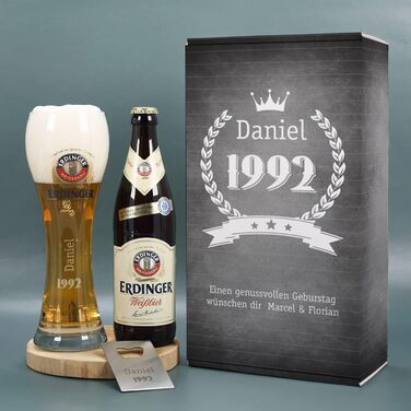 Herz & Heim® Wheat Beer Birthday Gift Set with Glass, Bottle Opener, and Gift Box, Personalized