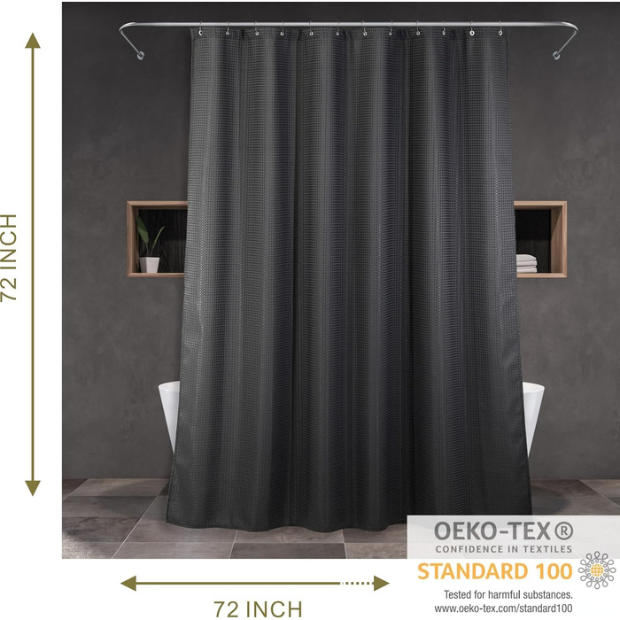 Штора для душу Grauer Waffelmuster, 183x183 см, сіра - водовідштовхувальна, міцна, з поліестеру
