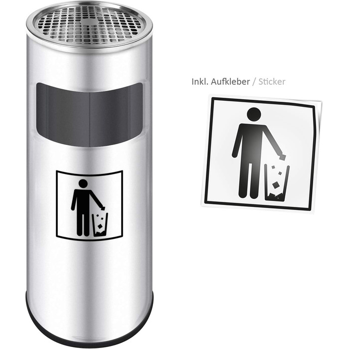 WELLGRO Standaschenbecher з нержавіючої сталі 2в1 для вулиці: попільничка та сміттєвий бак. Великий попільничник для тераси, входу, кафе та ресторанів (сріблястий)