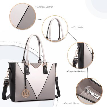 Сумка жіноча Lulu Daen середнього розміру з PU шкіри: сумка-шопер, сумка на плече для роботи, подорожей, бізнесу (Сіра)