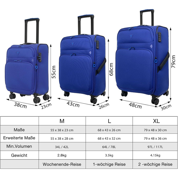 Бізнес валіза Weichschalenkoffer на 4 колесах Blue-Violet, 24'' із розширенням, TSA-замком, Breeze II, дорожня валіза для подорожей