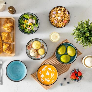 Набір тарілок Vancasso (6 шт.) Amber, 840 мл, для мюслі, супів, салатів, десертів, кераміка, блакитний колір