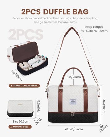 Спортивна сумка LOVEVOOK для жінок, велика ручна поклажа, дорожня сумка-дуffel, XL (2 шт., бежевий, чорний, коричневий)