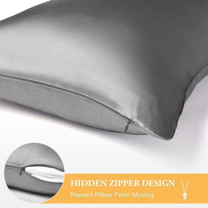 Silk Pillowcase, 25 Momme Pillowcase made of Double-Sided 100% Mulberry Silk Pillow Cover, 1 Piece Hidden Zipper Design Silk Pillowcase, 50 x 75 cm Grey