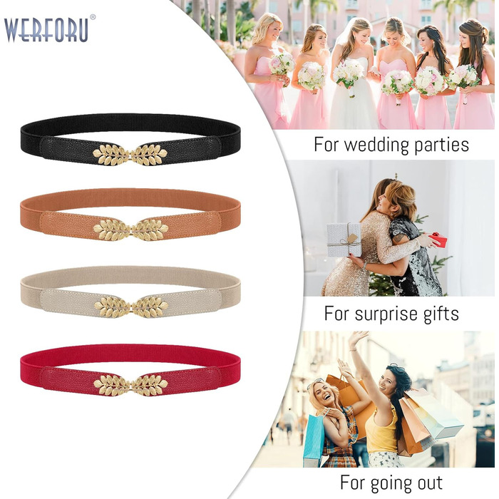 Жіночий еластичний пояс WERFORU Vintage Широкий пояс для суконь та одягу. Кольори: чорний, білий, коричневий, бежевий. Розмір: 67-79 см