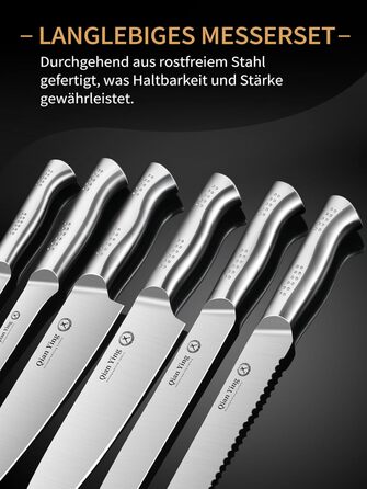 Набір кухонних ножів Qianying з блоком: 14 предметів. Набір ножів з підставкою, точилка, срібний колір. Кухонні ножі, подарунок для мами. Преміум якість.