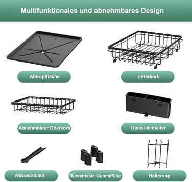 Підставка для посуду ROTTOGOON 2-ярусна, з нержавіючої сталі, чорна - органайзер для кухонних аксесуарів
