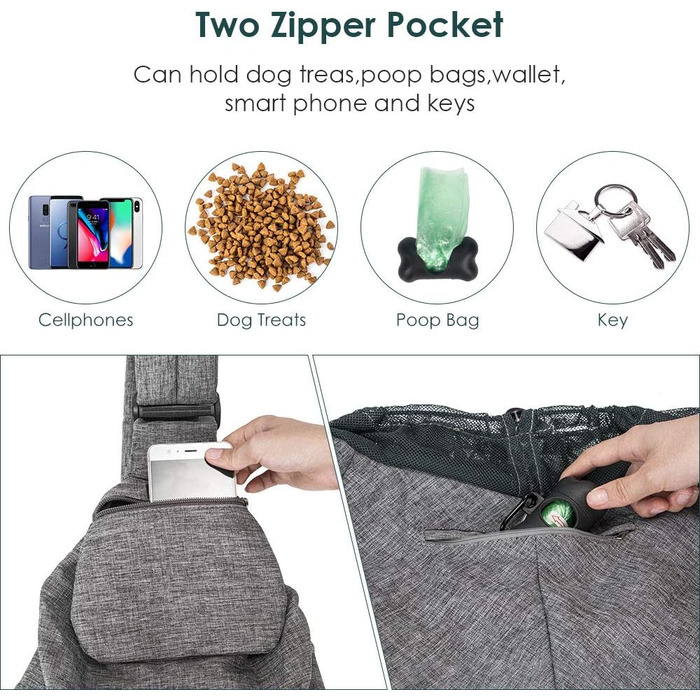 Сумка-переноска для собак Nasjac, ручна переноска для собак з підставками для дна, зручна сумка для собак з регульованим м'яким плечовим ременем та кишенею на блискавці для маленьких собак і котів у подорожах на відкритому повітрі (сіра)