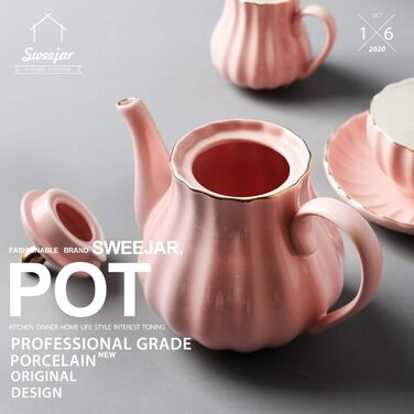 Sweejar Porcelain Teapot with Infuser and Lid, Tea Set with Filter, 890 ml, for Tea, Coffee, Milk, Women, Office, Home, Gift (Pumpkin Shape, Pink 1)