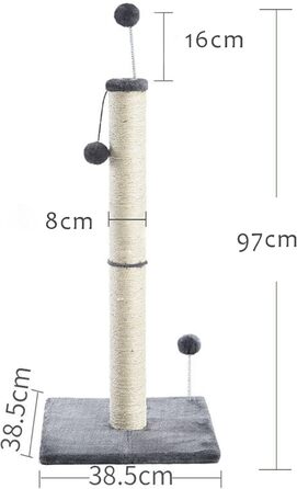 Котяча дряпка XXL з натурального сизалю, кігтеточка з м'яким плюшем та іграшкою (97см)