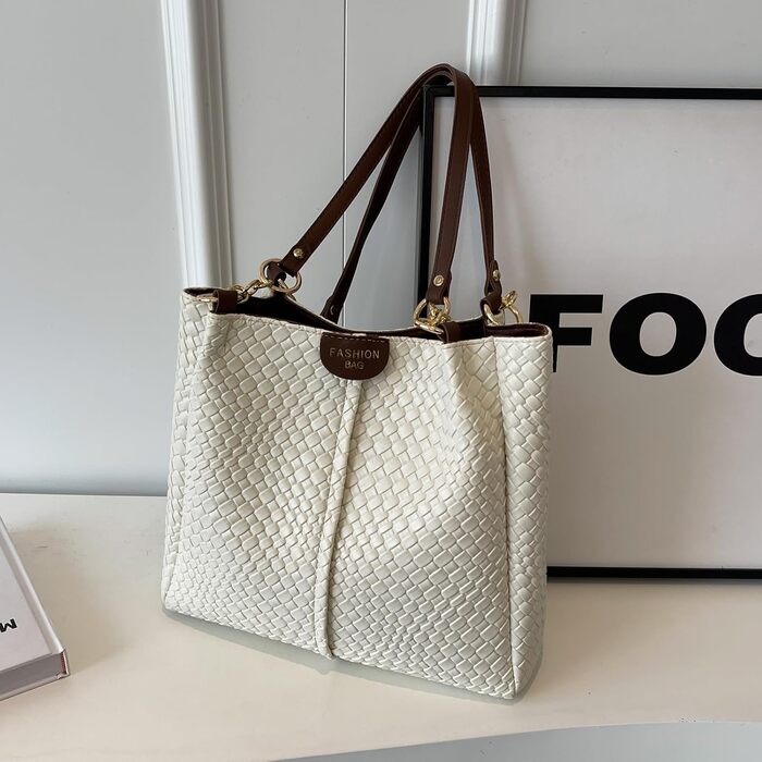 Сумка жіноча Unisoul Shopper велика - елегантна сумка через плече з екошкіри для офісу та подорожей (Бежево-коричнева)