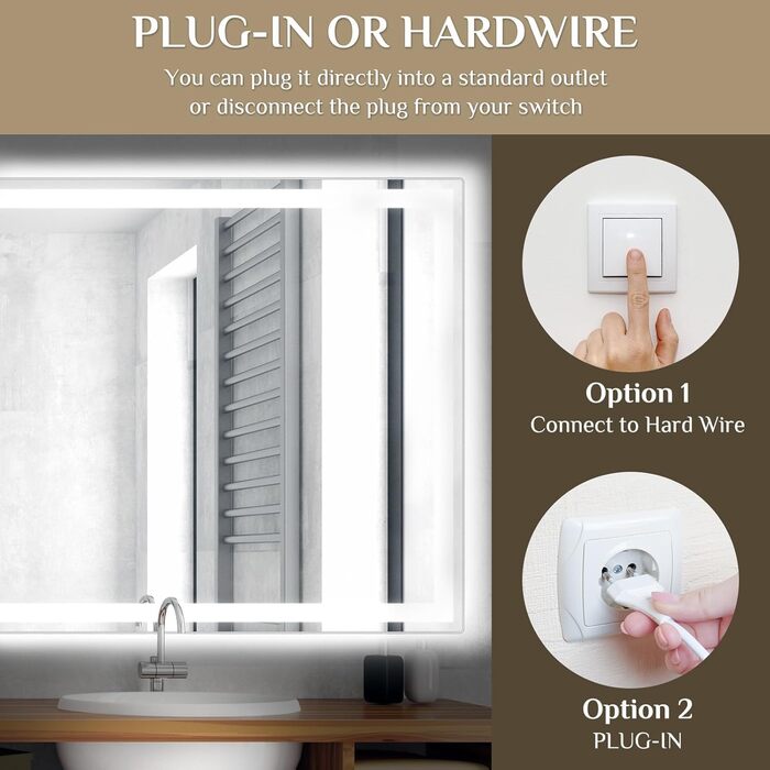 Дзеркало для ванної кімнати Clevich з підсвічуванням 70x50 см, LED, 3 кольори світла, диммування, загартоване скло, захист від вибуху, сенсорне управління, пам'ять, антизапар, 70L x 50B см