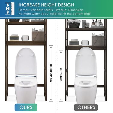 SMIBUY Toilet Shelf, Bamboo Toilet Rack, Adjustable Washing Machine Shelf, Bathroom Shelf with 3 Storage Shelves, Space-Saving, Easy to Assemble (Walnut)