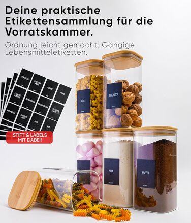 Скляні банки для зберігання Deco haus® з кришкою, набір 6 шт. [+ЕТИКЕТКИ] - 10x21 см