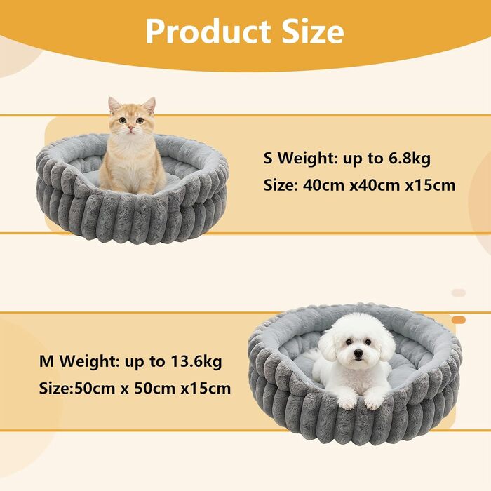 М'яке кругле ліжко для котів та собак, ліжко для тварин, сіре (S-40см)