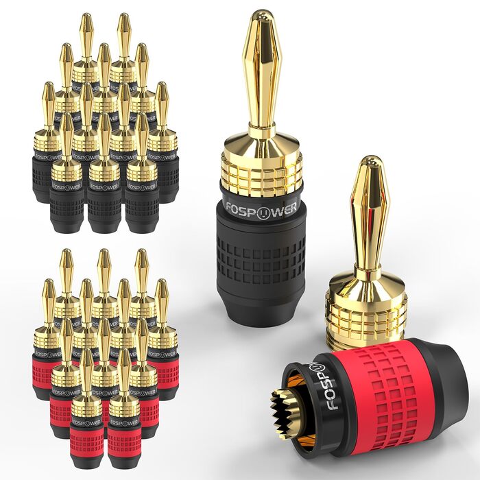 Bananкові роз'єми FosPower 24K позолочені (12 шт) для акустичних кабелів 4мм, Hi-Fi, AV-ресиверів, домашнього кінотеатру без пайки