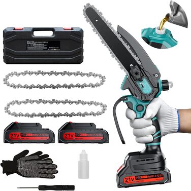 Акумуляторна міні-пилка Olubfdh 4000mAh, 6 дюймів, з автоматичним змащенням, 2 акумулятори 2000mAh, для стрижки гілок та дерева