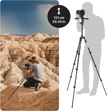 Штатив Manfrotto Befree Advanced 3-Way з тріножкою та fluid head з алюмінію для камер та відеокамер до 6 кг, ультракомпактний, аксесуари для фото та відео
