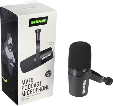 Мікрофон Shure MV7X XLR – Динамічний мікрофон для подкастів та вокалу, з технологією ізоляції звуку, чорний