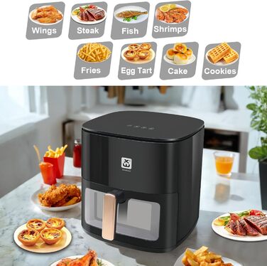 Фритюрниця без олії 7L XXL з сенсорним екраном, 12 програм, 1800W (Чорний)