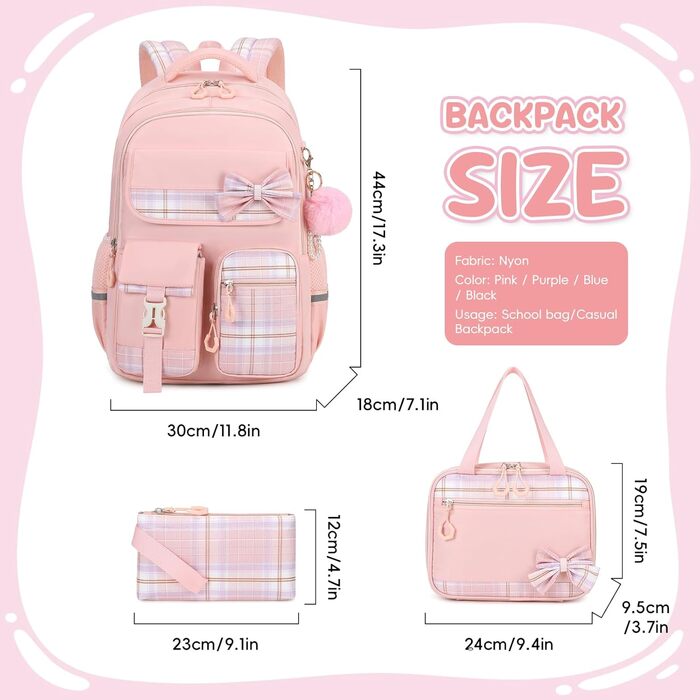 Шкільний рюкзак для дівчаток (3 шт.): рюкзак, ланч-бокс, пенал. 3-5 клас. Рожевий