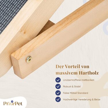 Східці для собак до ліжка з захисним бар'єром - для великих собак до 90 кг - регульована висота до 94.5 см - ширина 49.5 см - складаються - антиковзке покриття - з натурального дерева (бірча) - колір натуральний