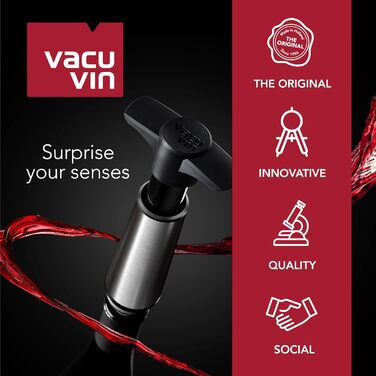 Vacu Vin Wine Pump - Stainless Steel Gift Box - Vacuum Pump with Wine Stopper - Protects the Quality of Your Opened Bottles