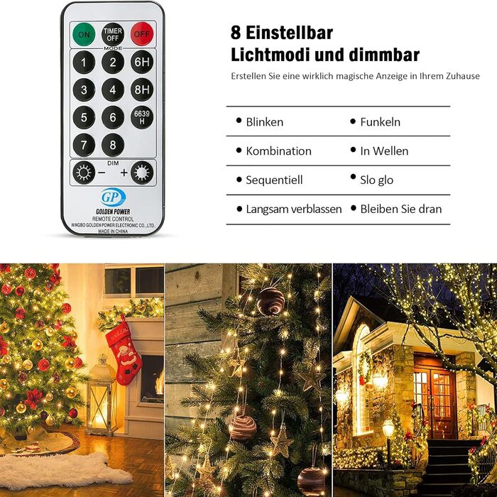 Льо́дко́ва гірля́нда LED 220, 25 метрів, 8 режимів, вологостійка, мідний дріт, з пультом, для дому та саду