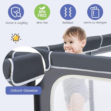 COSTWAY 124 x 124cm Baby Playpen, Foldable, Portable Playard with 50 Balls, 4 Grips, Locking Function, Crawling Gate with Net Walls & Door, Playpen Tent for Infants & Children (Dark Grey)