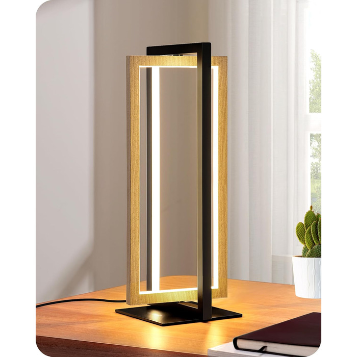 LED настільна лампа EDISHINE з дерева, торкання, димування, пам'ять, 3 кольори, 350 люмен, для вітальні, офісу, подарунок, сучасний стиль