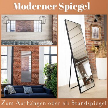 KARDELIA HOME® Mirror - 150x50cm in Matte Black - Brightening 3-in-1 Full-Length Mirror - Practical as a Standing Mirror or Wall Mirror