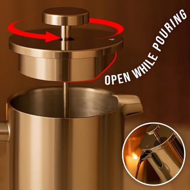 French Press Red Ember 1L з нержавіючої сталі - кавомашина з подвійними стінками, ізольована, нержавіюча, з 3-шаровим фільтром для насиченого смаку, ідеальна для дому та кемпінгу